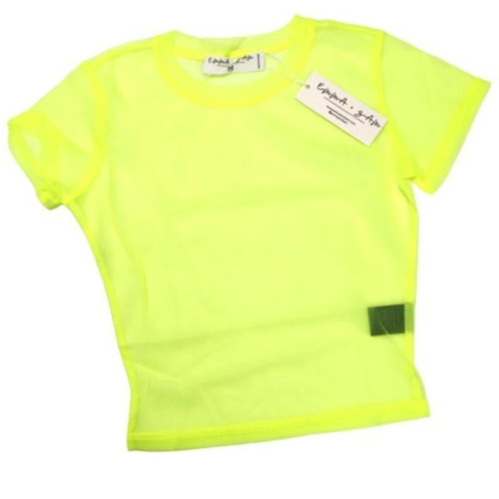 LF Emma & Sam Power Mesh Crop Tee Neon Lemon Yellow XS New - Picture 5 of 7